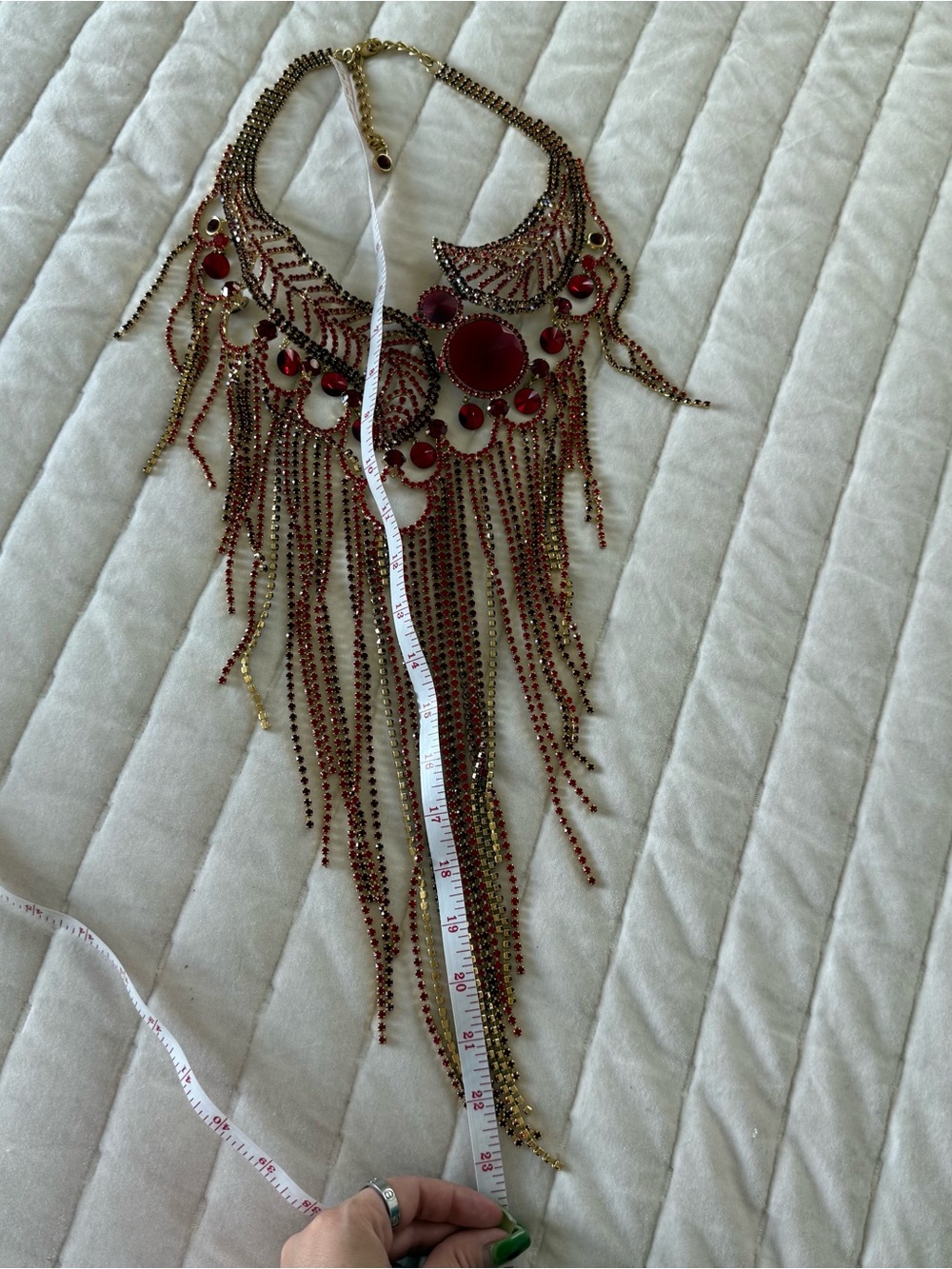 Rare Y2K burlesque glam ruby red gold rhinestone cascading chain necklace - Picture 6 of 7